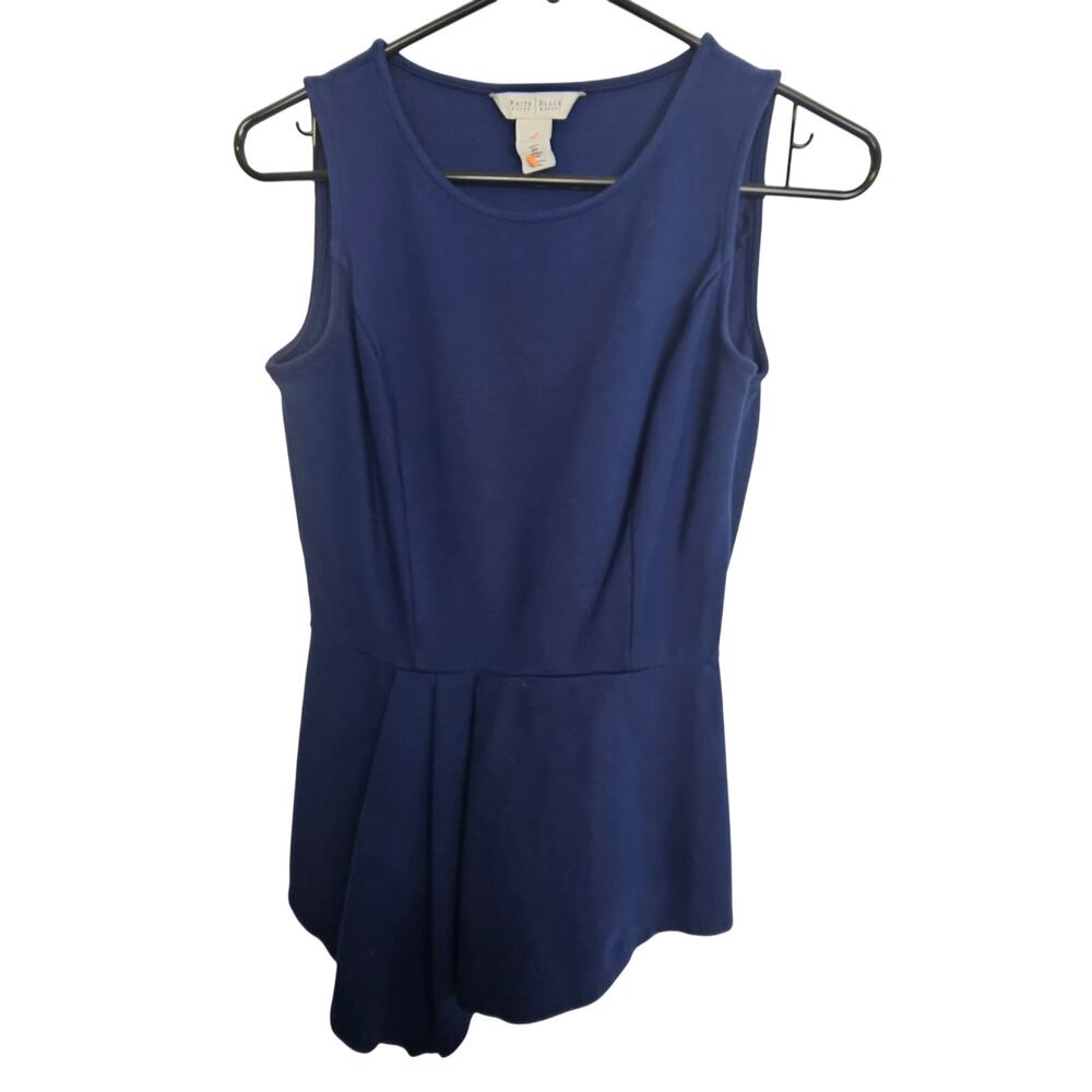 White House Black Market Sleeveless Blouse Dark Blue Top Women XS Asymetric